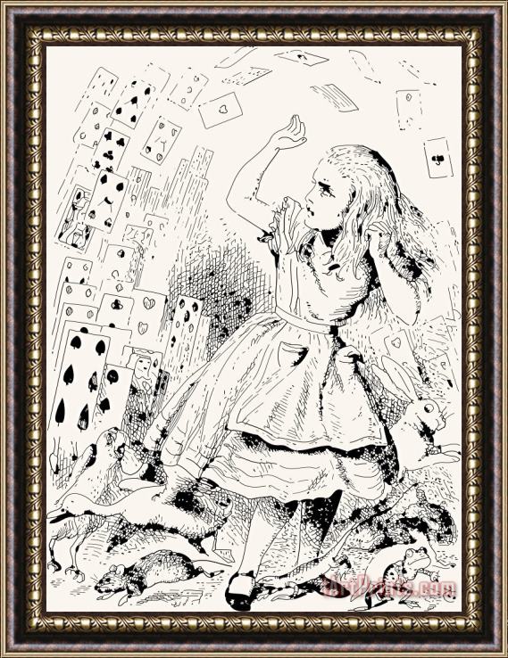John Tenniel Alice Attacked By Cards Framed Painting