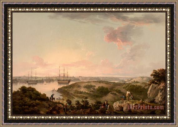 John Thomas Serres Port Mahon, Minorca with British Men of War at Anchor Framed Painting