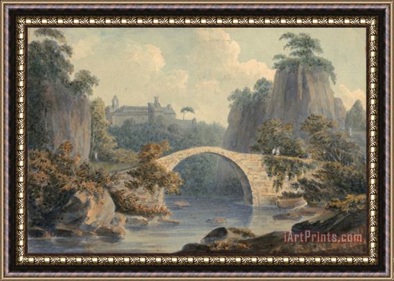 John Warwick Smith River Landscape with a Single Arched Bridge Framed Print