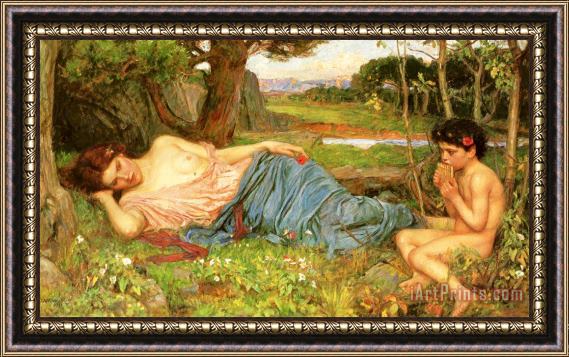 John William Waterhouse Listening to His Sweet Pipings Framed Painting