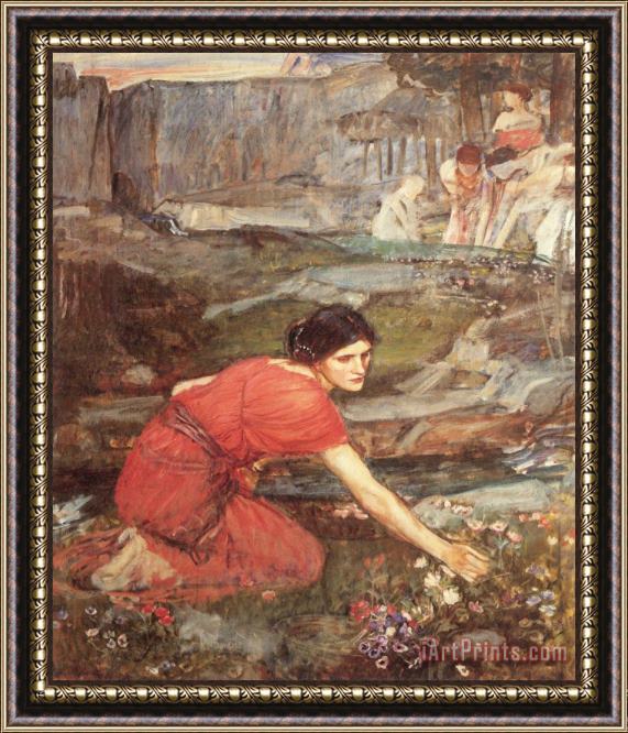 John William Waterhouse Maidens Picking Flowers by The Stream (study) Framed Print
