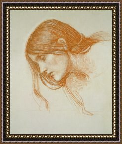 Study for Les Foins Framed Prints - Study of a Girls Head by John William Waterhouse