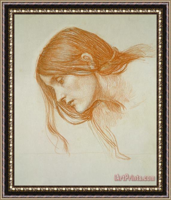 John William Waterhouse Study of a Girls Head Framed Painting