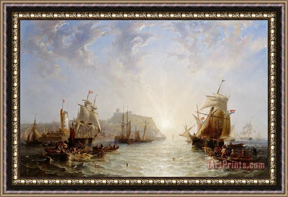 John Wilson Carmichael Shipping off Scarborough Framed Painting