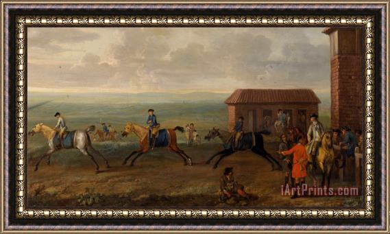 John Wootton Lord Portmore Watching Racehorses at Exercise on Newmarket Heath Framed Painting
