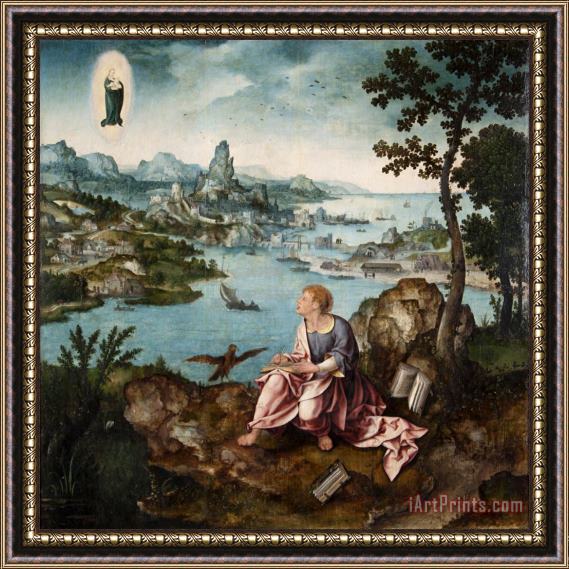 Joos van Cleve and Lucas Gassel St. John The Evangelist on Patmos Framed Painting