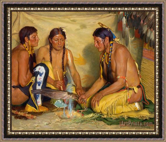 Joseph Henry Sharp Making Sweet Grass Medicine, Blackfoot Ceremony Framed Painting