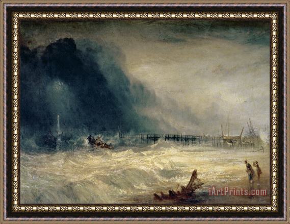Joseph Mallord William Turner Lifeboat and Manby Apparatus going off to a stranded vessel making signal of distress Framed Painting
