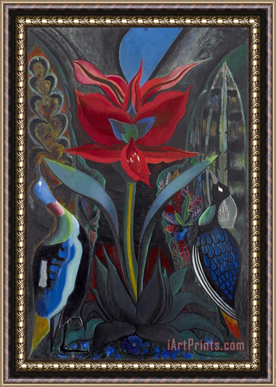 Joseph Stella Red Flower Framed Painting