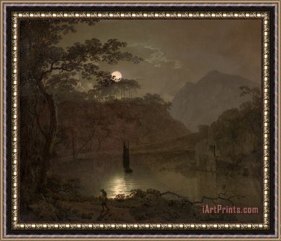 Joseph Wright  A Lake by Moonlight Framed Print