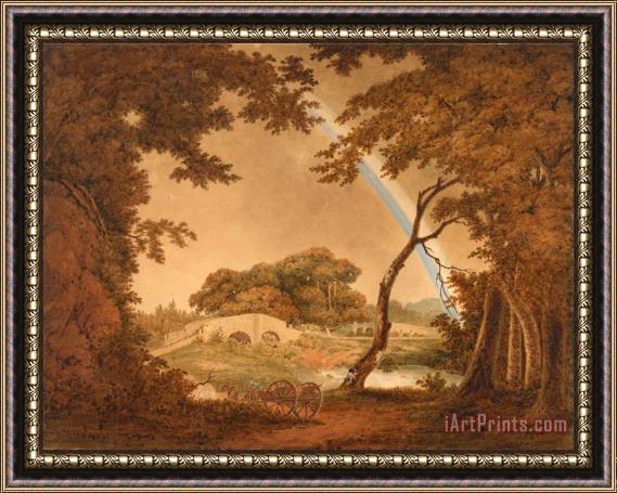 Joseph Wright  Landscape with Rainbow, View Near Chesterfield Framed Print