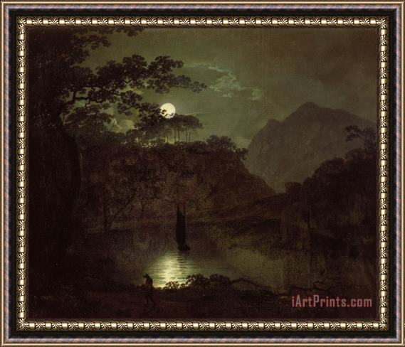 Joseph Wright of Derby A Lake by Moonlight Framed Print