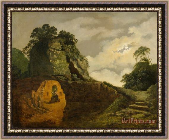 Joseph Wright  Virgil's Tomb by Moonlight, with Silius Italicus Framed Print