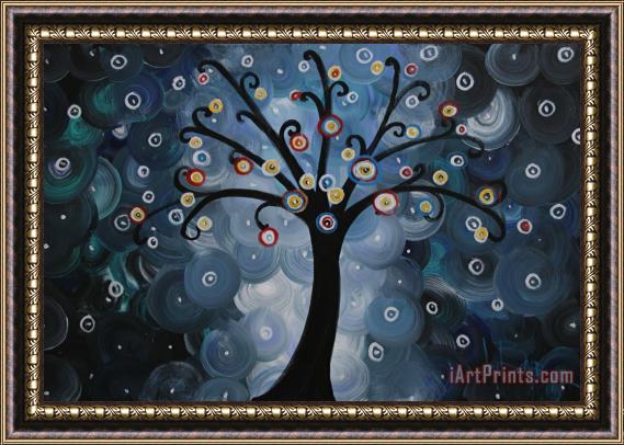 Joy Baer Solo Blue Dream Tree Spiral Night Framed Painting