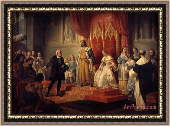Juan Cordero Cristopher Columbus at The Court of The Catholic Monarchs Framed Painting