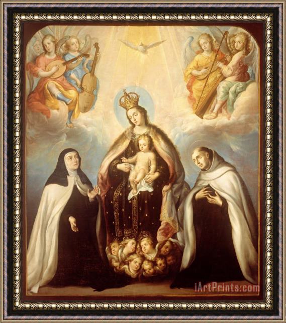 Juan Rodriguez Juarez The Virgin of The Carmen with Saint Theresa And Saint John of The Cross Framed Print