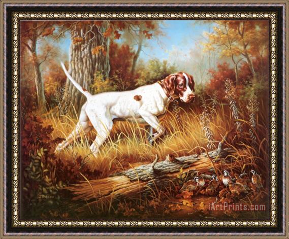 Judy Gibson Pointer with Quail Framed Painting