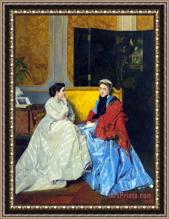 Jules Adolphe Goupil Confidences Framed Painting