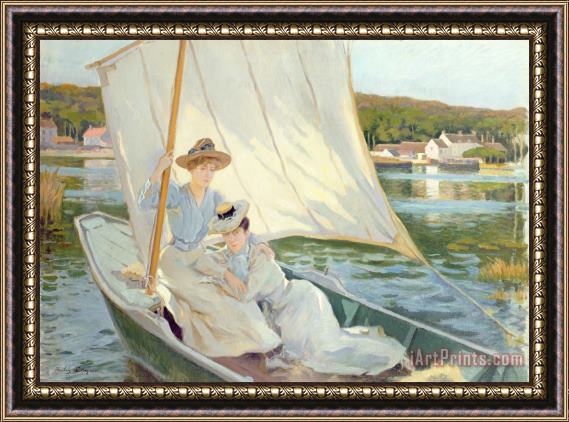 Jules Cayron Ladies in a Sailing Boat Framed Painting