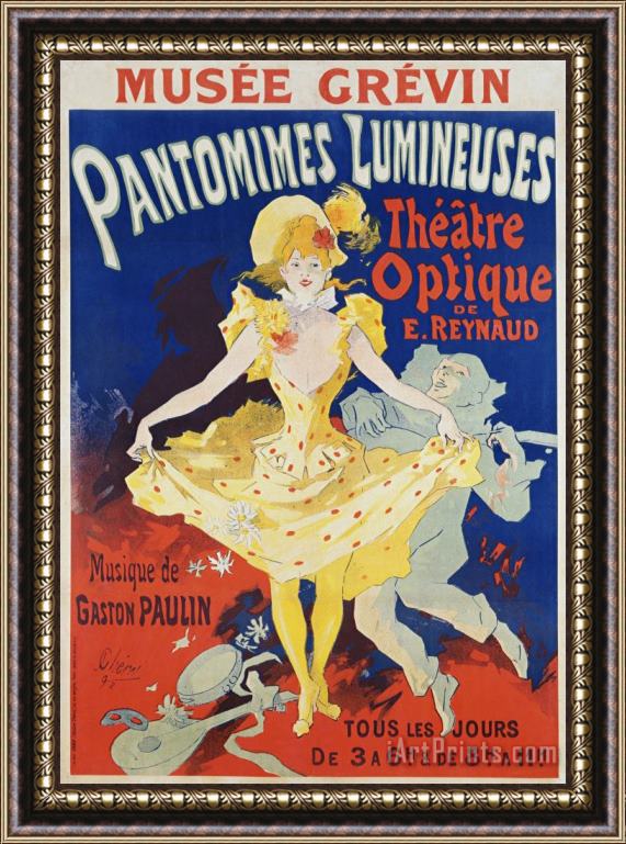 Jules Cheret French Poster for Early Motion Picture Pantommes Lumineuses Framed Painting