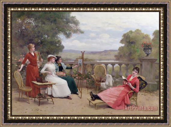 Jules Frederic Ballavoine Painting on the Terrace Framed Print