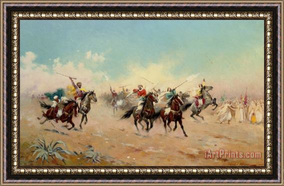Jules Monge A Cavalry Charge Framed Painting