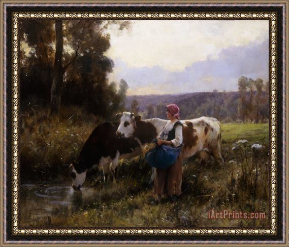 Julien Dupre Cows At The Watering Hole Framed Print