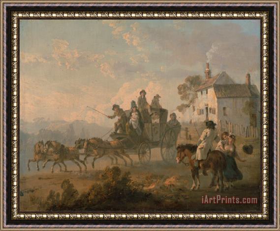 Julius Caesar Ibbetson A Stage Coach on a Country Road Framed Painting