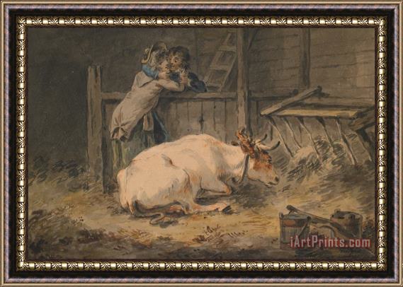 Julius Caesar Ibbetson Courtship In A Cowshed Framed Print