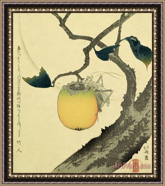 Katsushika Hokusai Moon Persimmon And Grasshopper Framed Print