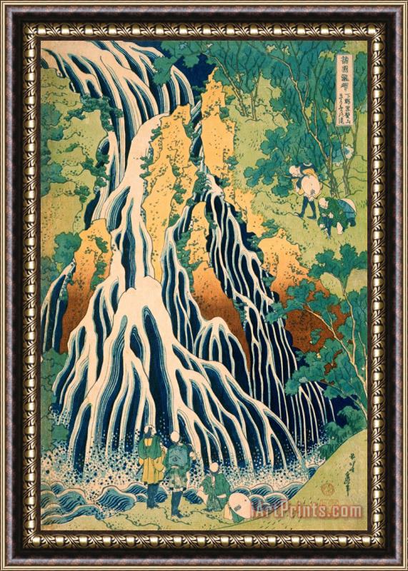 Katsushika Hokusai Pilgrims at Kirifuri Waterfall on Mount Kurokami in Shimotsuke Province Framed Painting
