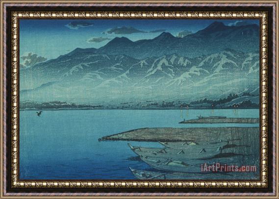 Kawase Hasui Moonlight on Lake Kamo (getsu Meiro Kamo Ko), From The Series Souvenirs of Travels, Second Series (tabi Miyage, Dai Ni Shu) Framed Painting