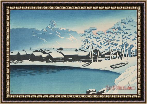 Kawase Hasui Snow Dawn at Ogi Port, Sado (yuki No Akebono Sado Ogi Minato), From The Series Souvenirs of Travels, Second Series (tabi Miyage, Dai Ni Shu) Framed Print