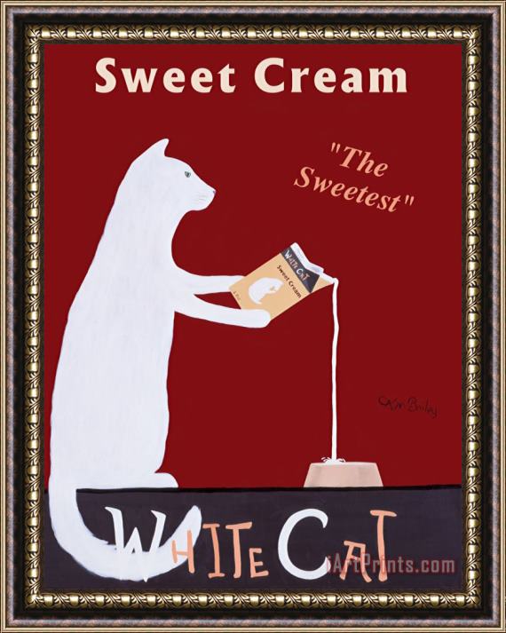 Ken Bailey White Cat Cream Framed Print