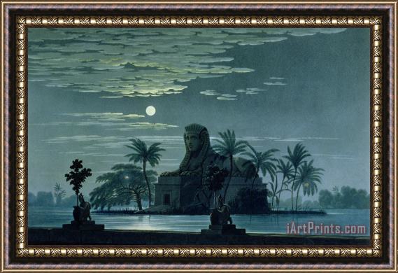 KF Schinkel Garden scene with the Sphinx in moonlight Framed Print
