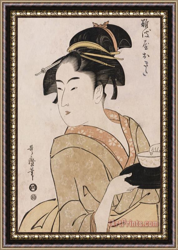 Kitagawa Utamaro A Bust Portrait Of The Waitress Okita Of The Naniwaya Teahouse Framed Painting