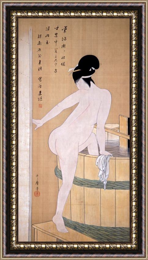 Kitagawa Utamaro Bathing in Cold Water Framed Painting