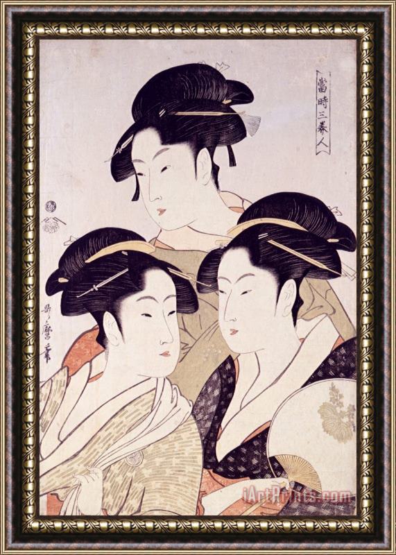 Kitagawa Utamaro Toji San Bijin (three Beauties of The Present Day)from Bijin Ga (pictures of Beautiful Women), Published by Tsutaya Juzaburo Framed Painting