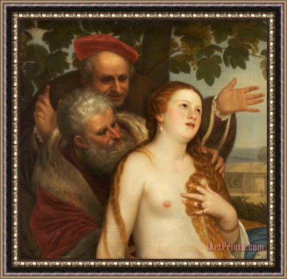 Lars Hansen Copy of Tizian's Suzanne at Her Bath Framed Painting