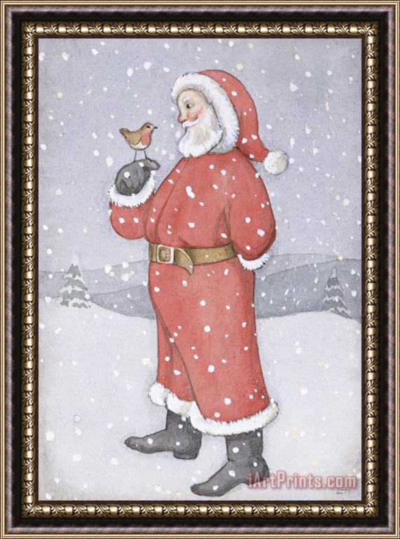 Lavinia Hamer Father Christmas And A Robin Framed Print