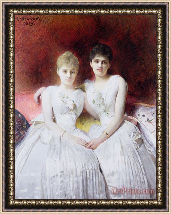 Leon Joseph Bonnat Portrait of Marthe and Terese Galoppe Framed Painting