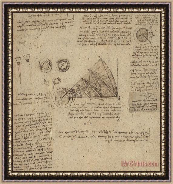 Leonardo da Vinci Alteration Of Annulus Without Changing Its Quantity Below Right Study Of Bird Flight From Atlantic Framed Painting