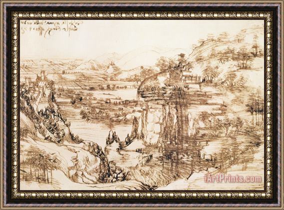 Leonardo da Vinci Arno Landscape Framed Painting