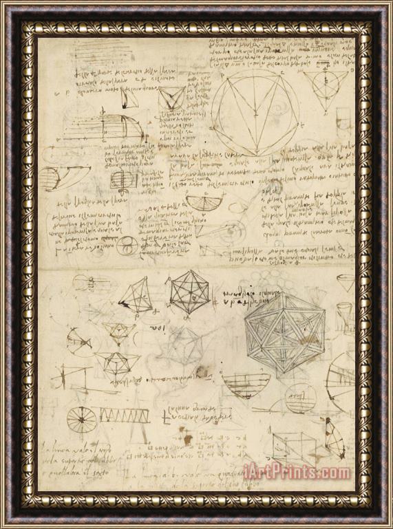 Leonardo da Vinci Cube Sphere Icosahedron Mention Of Known Project For Telescope Framed Painting