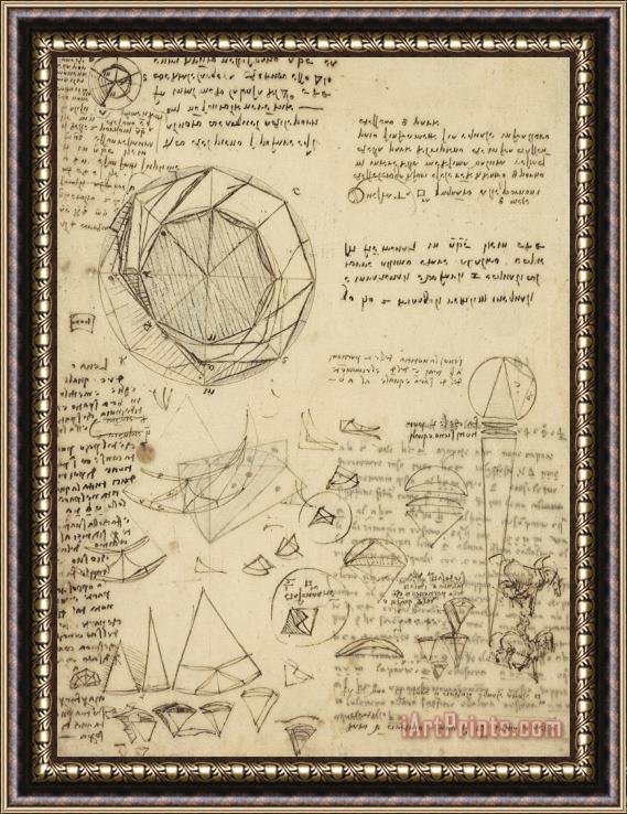 Leonardo da Vinci Decomposition Of Circle Into Bisangles From Atlantic Codex Framed Painting