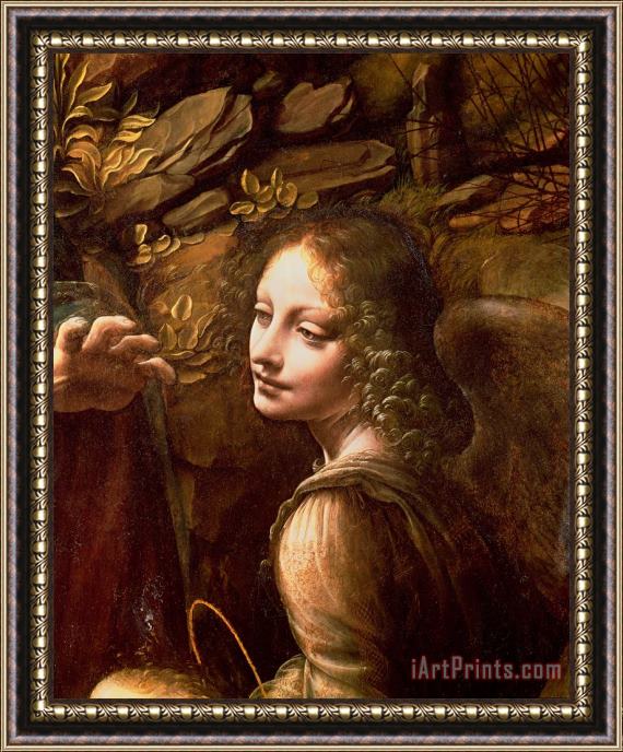 Leonardo Da Vinci Detail of the Angel from The Virgin of the Rocks Framed Print