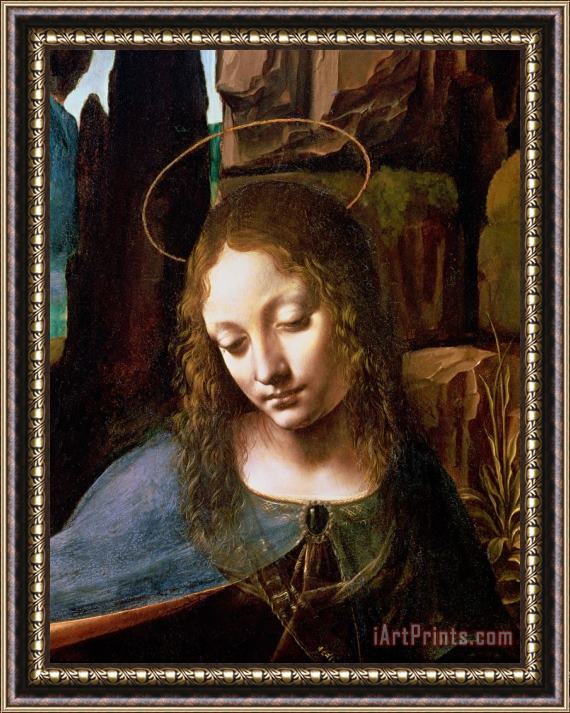 Leonardo da Vinci Detail Of The Head Of The Virgin Framed Painting