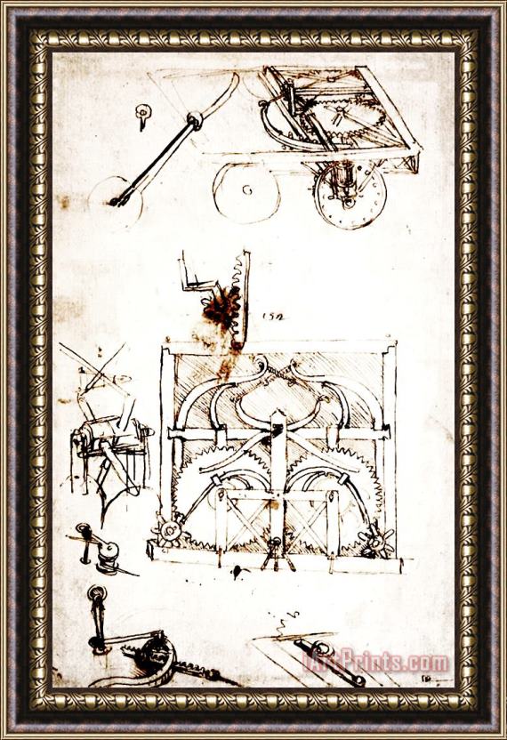 Leonardo da Vinci Drawing For An Automobile Mechanisms Framed Painting