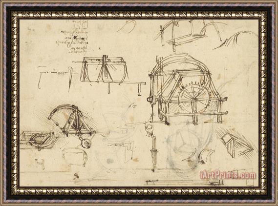 Leonardo da Vinci Drawings Of Geometric Figures List Of Botanical Terms Sketches Of Construction Of Onager Framed Painting
