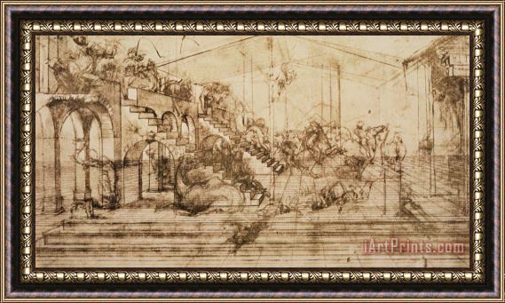Leonardo da Vinci Perspective Study For The Background Of The Adoration Of The Magi Framed Painting